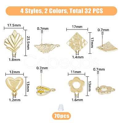 SUPERFINDINGS 32Pcs 8 Style Alloy Stud Earring Findings FIND-FH0005-74-1