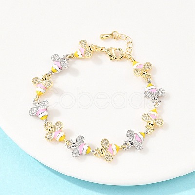 Bees Brass Micro Pave Clear Cubic Zirconia Link Chain Bracelets for Women LS-BJEW-A148-01G-1