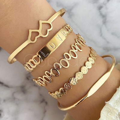 5Pcs 5 Styles Alloy Bangles WG70F83-05-1