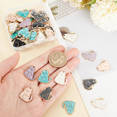 50Pcs 5 Colors Alloy Enamel Pendants ENAM-OC0001-19-1