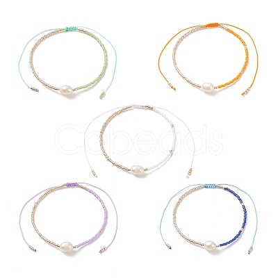 5Pcs 5 Colors Natural Pearl & Glass Seed Braided Bead Bracelets Set for Women BJEW-JB08888-1
