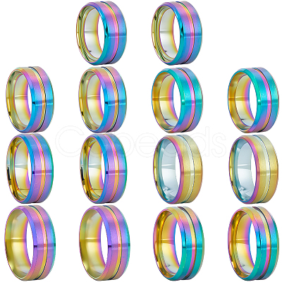 14Pcs 7 Styles Stainless Steel Grooved Finger Ring Settings STAS-SC0010-65RC-1