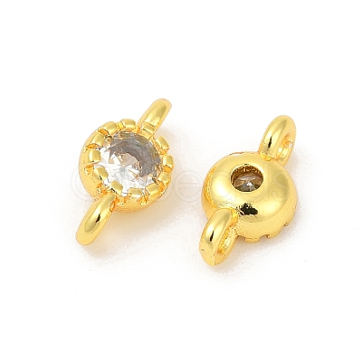 Brass Cubic Zirconia Flat Round Connector Charms KK-H204-02G-04-1