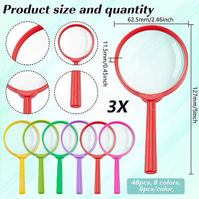 48Pcs 8 Colors Plastic Handheld Magnifier for Children DIY-WA0001-02-1