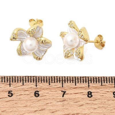 Brass Micro Pave Cubic Zirconia Enamel Stud Earrings CU-CBABA66-12A-G-1