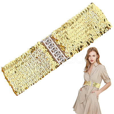 Sparkle Sequins Wide Elastic Dress Belts AJEW-WH20128-026P-04-1