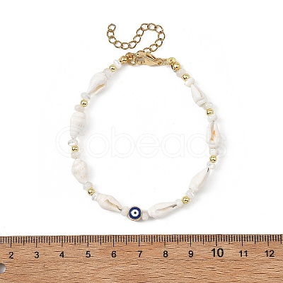 Natural Sea Shell Shell & Trochid & Alloy Enamel Beaded Bracelets for Women BJEW-JB14067-1