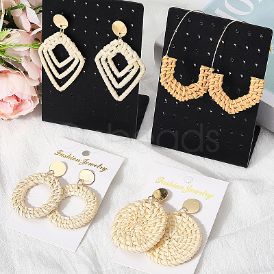 4 Pairs 4 Styles Rattan Dangle Stud Earrings EJEW-SP0001-16B-1