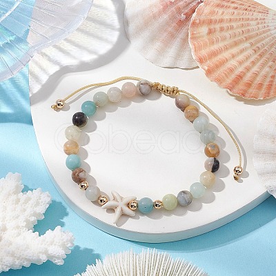 Natural Flower Amazonite Round Beaded Braided Bead Bracelets BJEW-JB10692-01-1