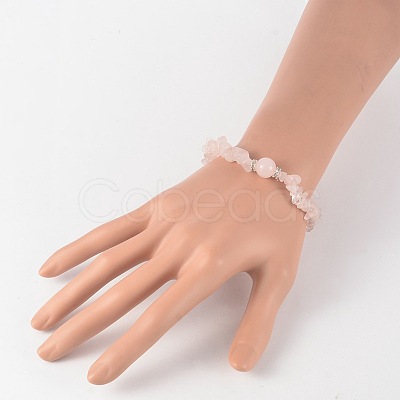 Chips Natural Rose Quartz Beaded Stretch Bracelets BJEW-JB02131-01-1