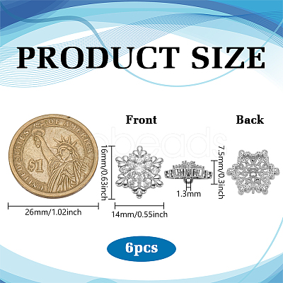 6Pcs 1-Hole Brass Pave Clear Cubic Zirconia Buttons BUTT-FG0001-54P-1