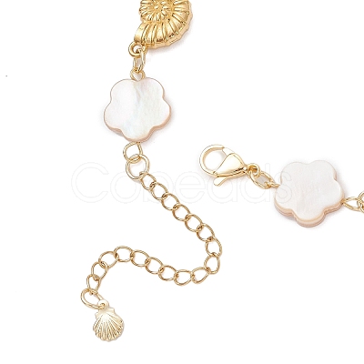 Natural Freshwater Shell Beads & Shell Shape 304 Stainless Steel Connector Charms Link Bracelets for Women BJEW-JB12216-03-1