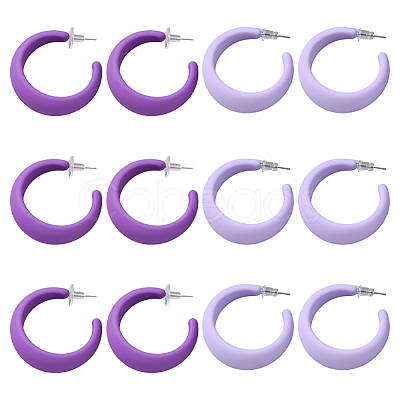 6 Pairs 2 Colors Acrylic C-Shaped Stud Earrings EJEW-GO0002-24-1