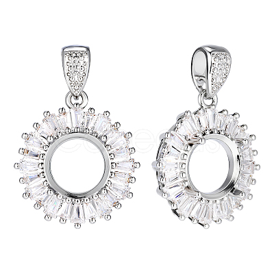 2Pcs 925 Sterling Silver Micro Pave Clear Cubic Zirconia Pendant Settings STER-PH0005-06-1