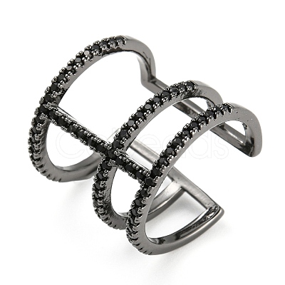 Brass Triple Lines Open Cuff Ring with Cubic Zirconia RJEW-Q781-03-1