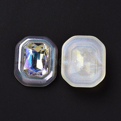 Rainbow Iridescent Plating Acrylic Cabochons X-OACR-E011-07-1