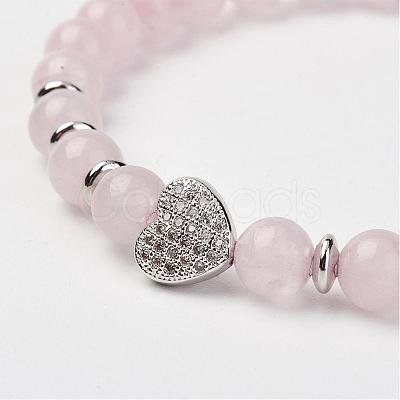 Natural Rose Quartz Stretch Bracelets BJEW-JB02818-1