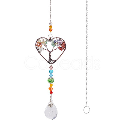 1Pc Wire Wrapped Alloy & Natural Mixed Stone Chips Tree of Life Hanging Suncatchers HJEW-TA0001-45A-1