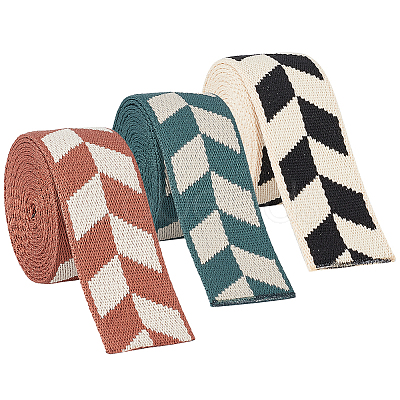 3Pcs 3 Colors Polyester Jacquard Rhomboid Ribbon OCOR-BC0006-72-1