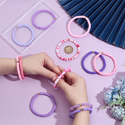 12Pcs 12 Color Polymer Clay Heishi Bead Stretch Bracelets Set with Plastic Beaded BJEW-PH01904-1