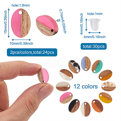12Pairs 12 Colors Opaque Resin & Walnut Wood Stud Earring Findings MAK-CD0001-05-1