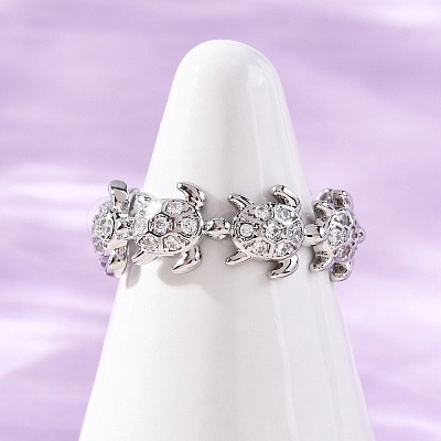 Brass Micro Pave Clear Cubic Zirconia Cuff Rings for Women RJEW-G345-01P-1