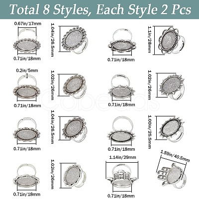 16Pcs 8 Style Adjustable Alloy Finger Rings Components FIND-SC0008-64-1