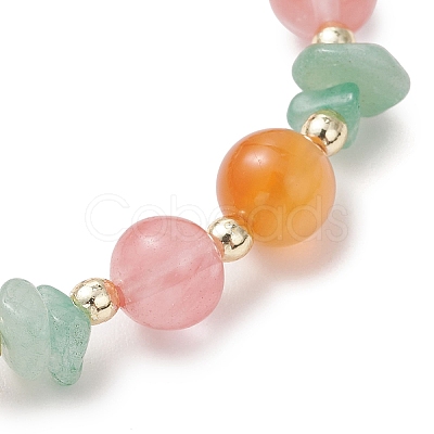 Cherry Quartz Glass & Natural Carnelian & Green Aventurine Stretch Bracelets for Women BJEW-JB13185-1