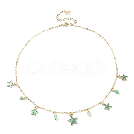 Natural Agate Round & Alloy Enamel Star Charms Bib Necklace with 304 Stainless Steel Chains NJEW-JN04404-02-1