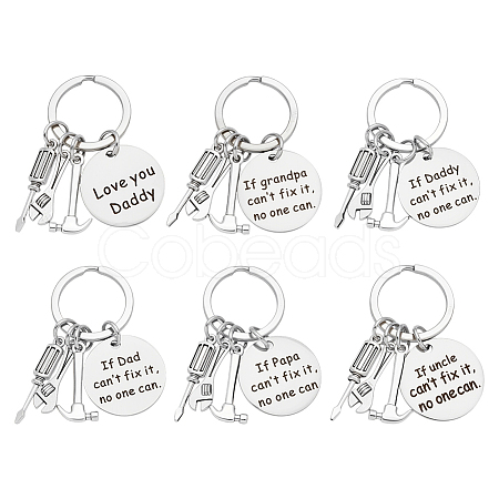 6Pcs Stainless Steel Keychains AJEW-PH0006-23-1