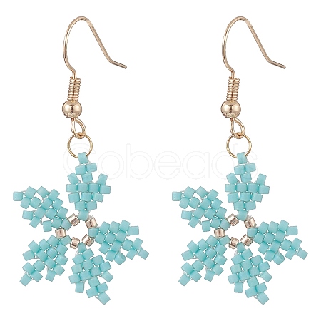 Glass Seed Braided Snowflake Dangle Earrings EJEW-MZ00069-02-1