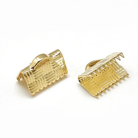 Brass Ribbon Crimp Ends X-KK-T032-146G-1