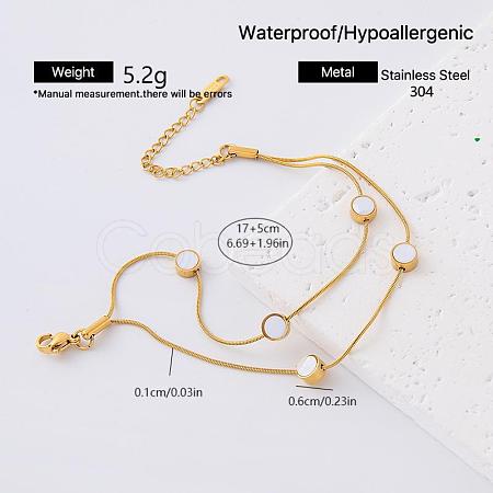 304 Stainless Steel Natural White Shell Link 2-Strand Bracelets for Women YA2054-6-1