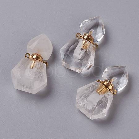 Hexagon Natural Quartz Crystal Perfume Bottle Pendants G-H241-03E-G-1