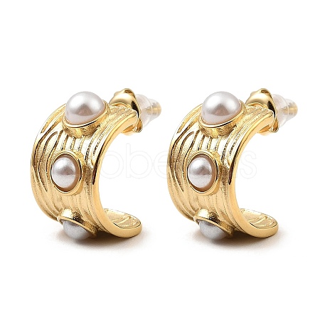 Real 18K Gold Plated 304 Stainless Steel Arch Stud Earrings with Resin Beaded EJEW-G358-01G-02-1