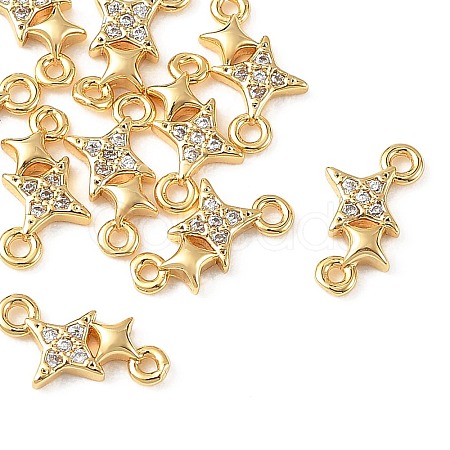 SHEGRACE Brass Micro Pave Clear Cubic Zirconia Double Star Links Connector Charms XGRQ2O832-454G-1