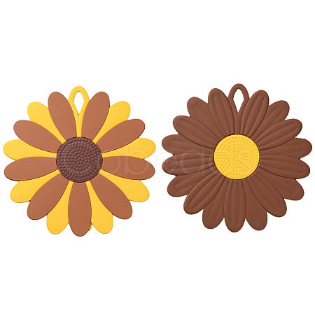 2Pcs 2 Style Flower Silicone Hot Pads AJEW-GF0011-17B-1