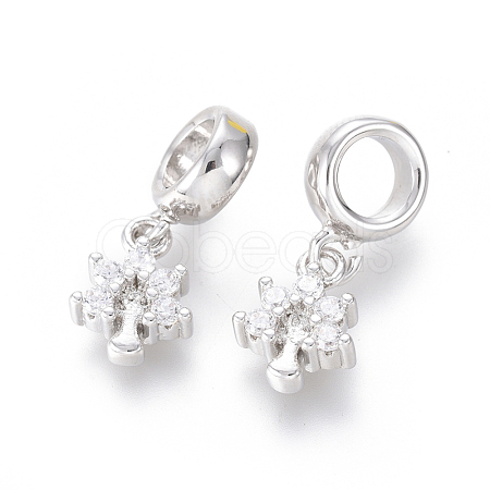 Brass Micro Pave Clear Cubic Zirconia European Dangle Charms ZIRC-G153-13P-1