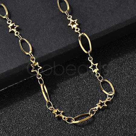 304 Stainless Steel Star Link Chain Necklaces for Women NJEW-A046-02A-G-1