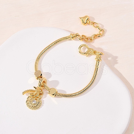 Comch Brass Micro Pave Clear Cubic Zirconia Charm Bracelets BJEW-H640-05A-G-1