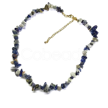 Natural Sodalite Chips Beaded Necklace NJEW-FZ00004-10-1