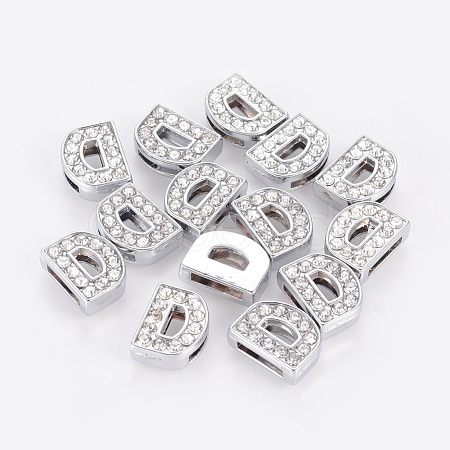 Alloy Initial Slide Charms with Grade A Rhinestones ALRI-R032-D-FF-1