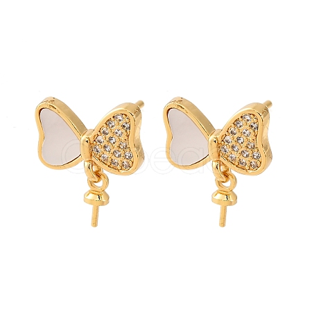 Brass Micro Pave Cubic Zirconia Shell Stud Earrings Findings KK-D363-07G-1