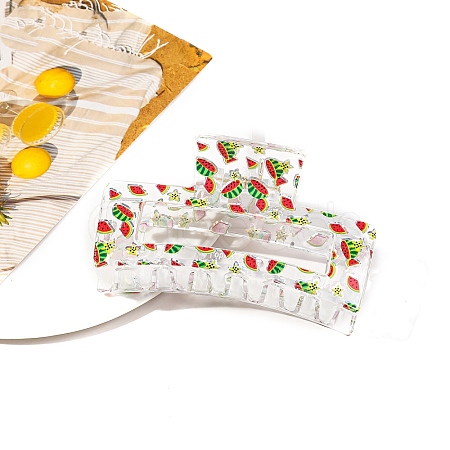 Rectangle Printed Plastic Claw Hair Clips PW-WG4034F-05-1
