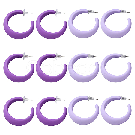 6 Pairs 2 Colors Acrylic C-Shaped Stud Earrings EJEW-GO0002-24-1