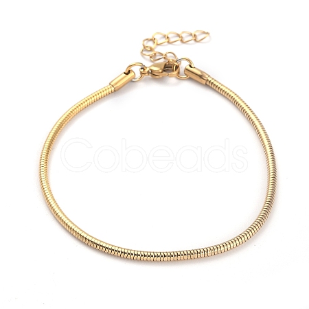Ion Plating(IP) 304 Stainless Steel Round Snake Chain Bracelets BJEW-O186-08B-G-1