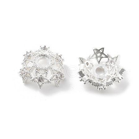 Brass Micro Pave Clear Cubic Zirconia Bead Caps KK-R216-03S-02-1