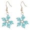 Glass Seed Braided Snowflake Dangle Earrings, Golden 304 Stainless Steel Wire Wrap Christmas Earrings for Women, Pale Turquoise, 42mm, Pin: 0.7mm