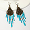 Antique Bronze Iron Chandelier Earrings, Synthetic Gemstone Beaded Tassel Earrings, Turquoise, 100mm