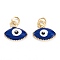 Brass Enamel Pendants, Real 18K Gold Plated, Long-Lasting Plated, Evil Eye, Dark Blue, 10x11x2mm, Hole: 2.6mm